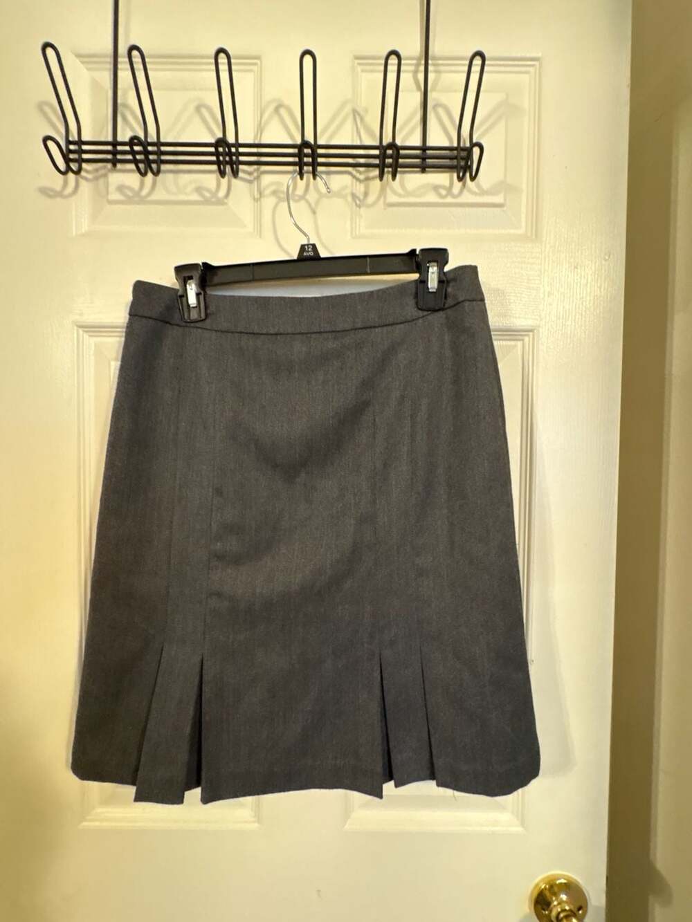 Preppy Dark Academia Stretch Gray Herringbone Pleated Skirt Size 6
